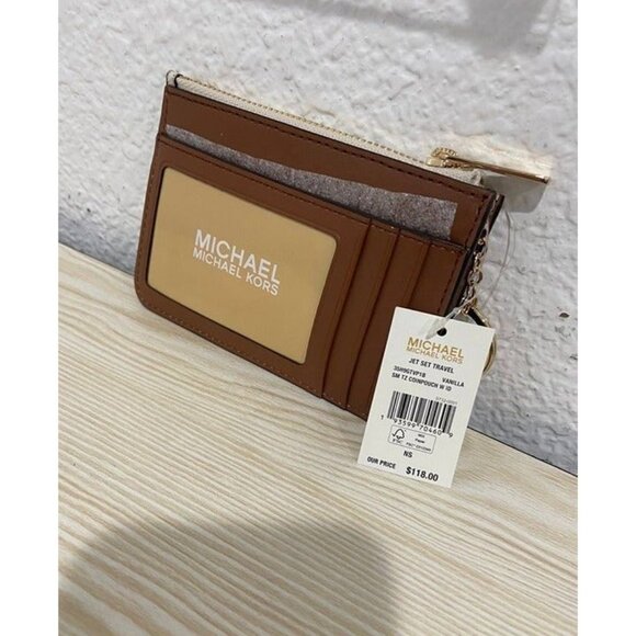 Michael Kors wallet jet set travel small key chain with ID window Vanilla - Picture 4 of 8